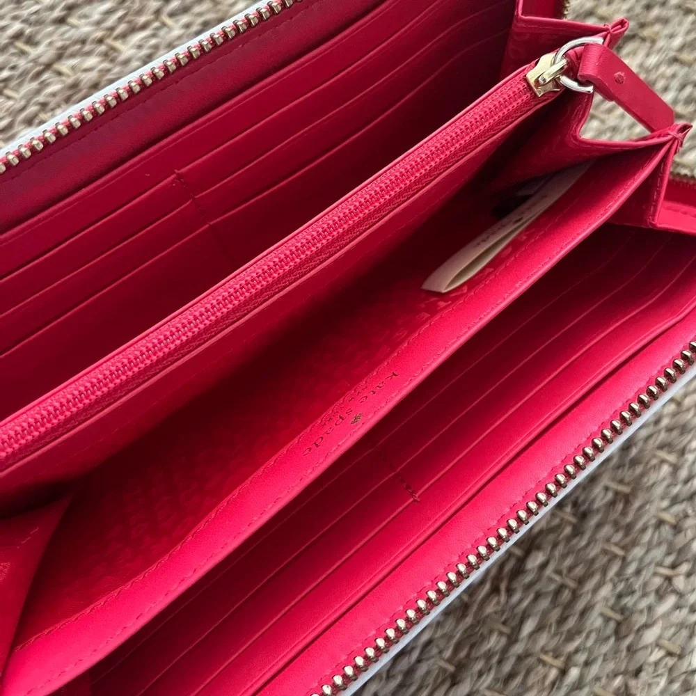 Kate Spade Poppy Pink and White Tasselled Leather Clutch - Picture 8 of 13